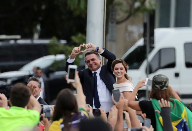 Prezydent Brazylii Jair Bolsonaro z żoną Michele /Antonio Lacerda /PAP/EPA