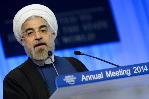 Prezydent Iranu Hasan Rowhani przemawia w Davos /LAURENT GILLIERON /PAP/EPA