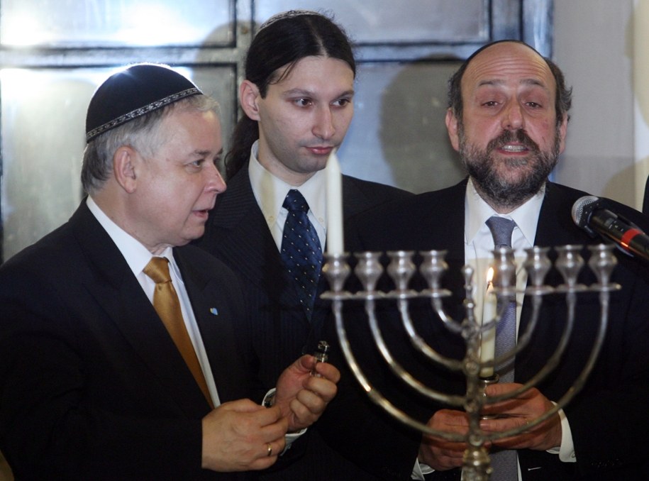Prezydent Lech Kaczyński i naczelny rabin Polski Michael Schudrich, 21 grudnia 2008 /Radek Pietruszka /PAP