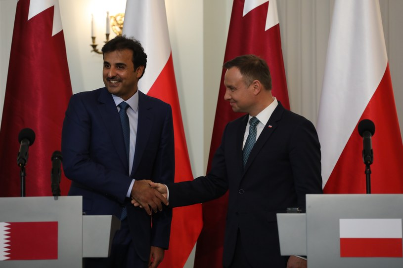 Prezydent RP Andrzej Duda i emir Kataru Tamim bin Hamad Al - Thani podczas konferencji prasowej /Sławomir Kamiński / Agencja Gazeta /Agencja Gazeta/ x-news