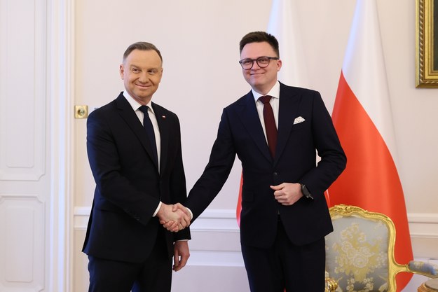 Prezydent RP Andrzej Duda i marszałek Sejmu Szymon Hołownia spotkali się w Pałacu Prezydenckim /Leszek Szymański /PAP