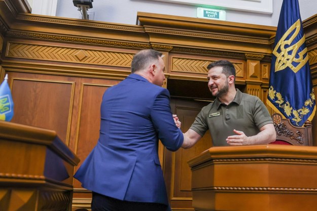 Prezydent RP Andrzej Duda i prezydent Ukrainy Wołodymyr Zełenski w Radzie Najwyższej Ukrainy w Kijowie /Jakub Szymczuk/KPRP /PAP