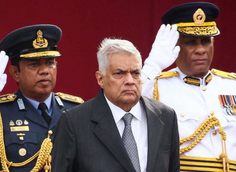 Prezydent Sri Lanki Ranil Wickremesinghe (ś) /Pradeep Dambarage / NurPhoto /AFP