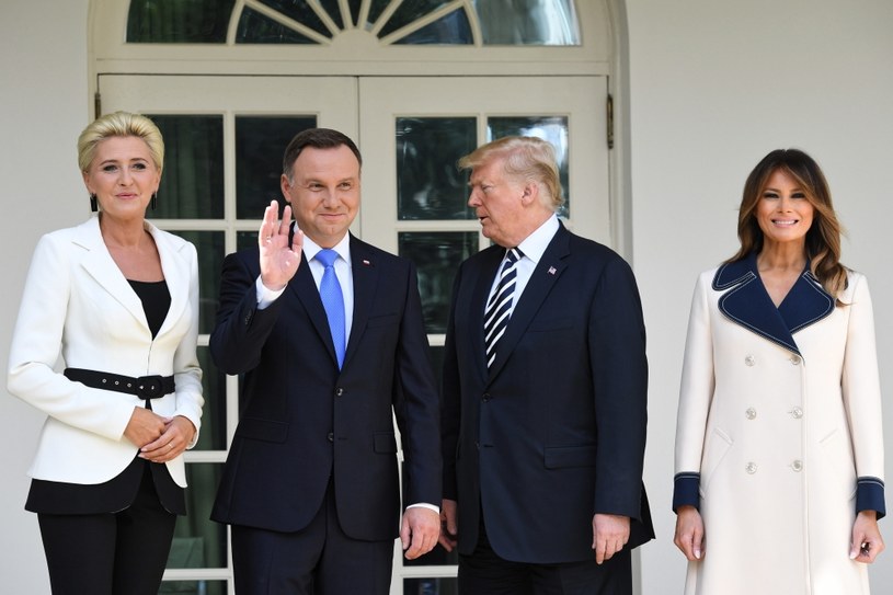 Prezydent Stanów Zjednoczonych Ameryki Donald Trump z małżonką Melanią Trump oraz prezydent RP Andrzej Duda z małżonką Agatą Kornhauser-Dudą /Radek Pietruszka /PAP