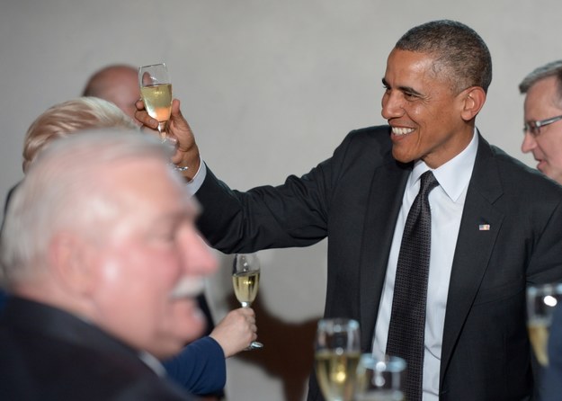 Prezydent Stanów Zjednoczonych Barack Obama podczas uroczystego obiadu po gali wręczenia Nagrody Solidarności im. Lecha Wałęsy /Radek Pietruszka /PAP/EPA