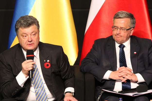 Prezydent Ukrainy Petro Poroszenko oraz prezydent Bronisław Komorowski podczas panelu historycznego /Piotr Wittman /PAP