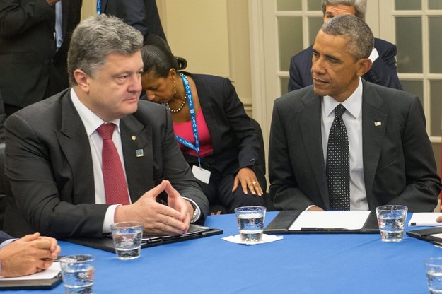 Prezydent Ukrainy Petro Poroszenko (po lewej) w walijskim Newport podczas spotkania m.in. z prezydentem USA Barackiem Obamą /MAURIZIO GAMBARINI  /PAP/EPA