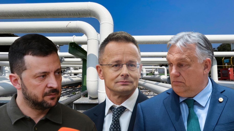 Prezydent Ukrainy Wołodymyr Zełenski (z lewej), szef węgierskiego MSZ Peter Szijjarto (w środku), premier Węgier Viktor Orban (z prawej) /Shutterstock