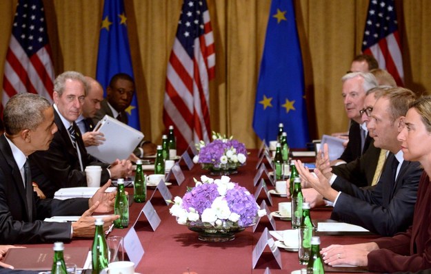 Prezydent USA Barack Obama, przewodniczący Rady Europejskiej Donald Tusk oraz szef Komisji Europejskiej Jean-Claude Juncker /Jakub Kamiński   /PAP