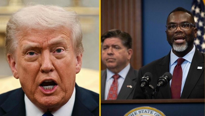 Prezydent USA Donald Trumo uderza we władze Chicago. Zaatakował burmistrza Brandona Johnsona i gubernatora stanu Illinoisa J.B. Pritzkera /Jim Watson, Scott Walson /East News