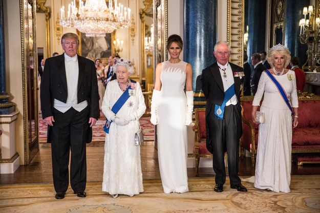 Prezydent USA Donald Trump, królowa Elźbieta II, Pierwsza Dama USA Melania Trump, książę Karol i księżna Camilla /STR / POOL  /PAP/EPA