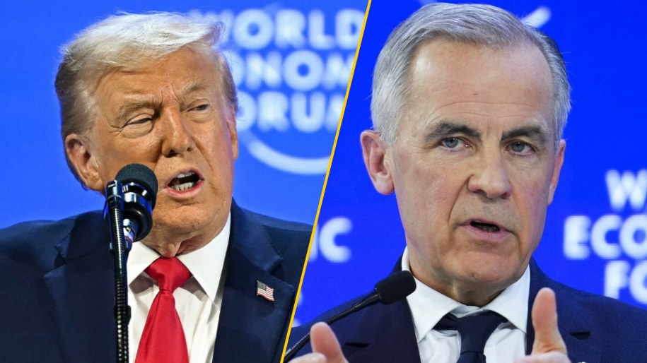 Prezydent USA Donald Trump (L, fot. FABRICE COFFRINI/AFP/East News) i premier Kanady Mark Carney (P, fot. Kilpatrick Sean/CP/ABACA/Abaca/East News) /East News