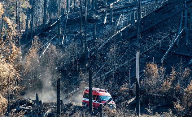 Problemy z gaszeniem pożaru w Czeskiej Szwajcarii. Strażacy alpiniści musieli się wycofać