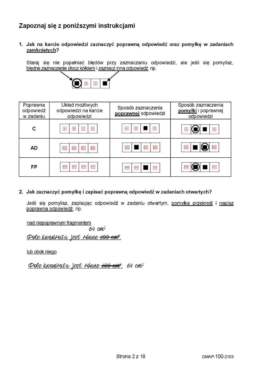 Próbny egzamin ósmoklasisty 2021. Arkusz z matematyki, fot. CKE /