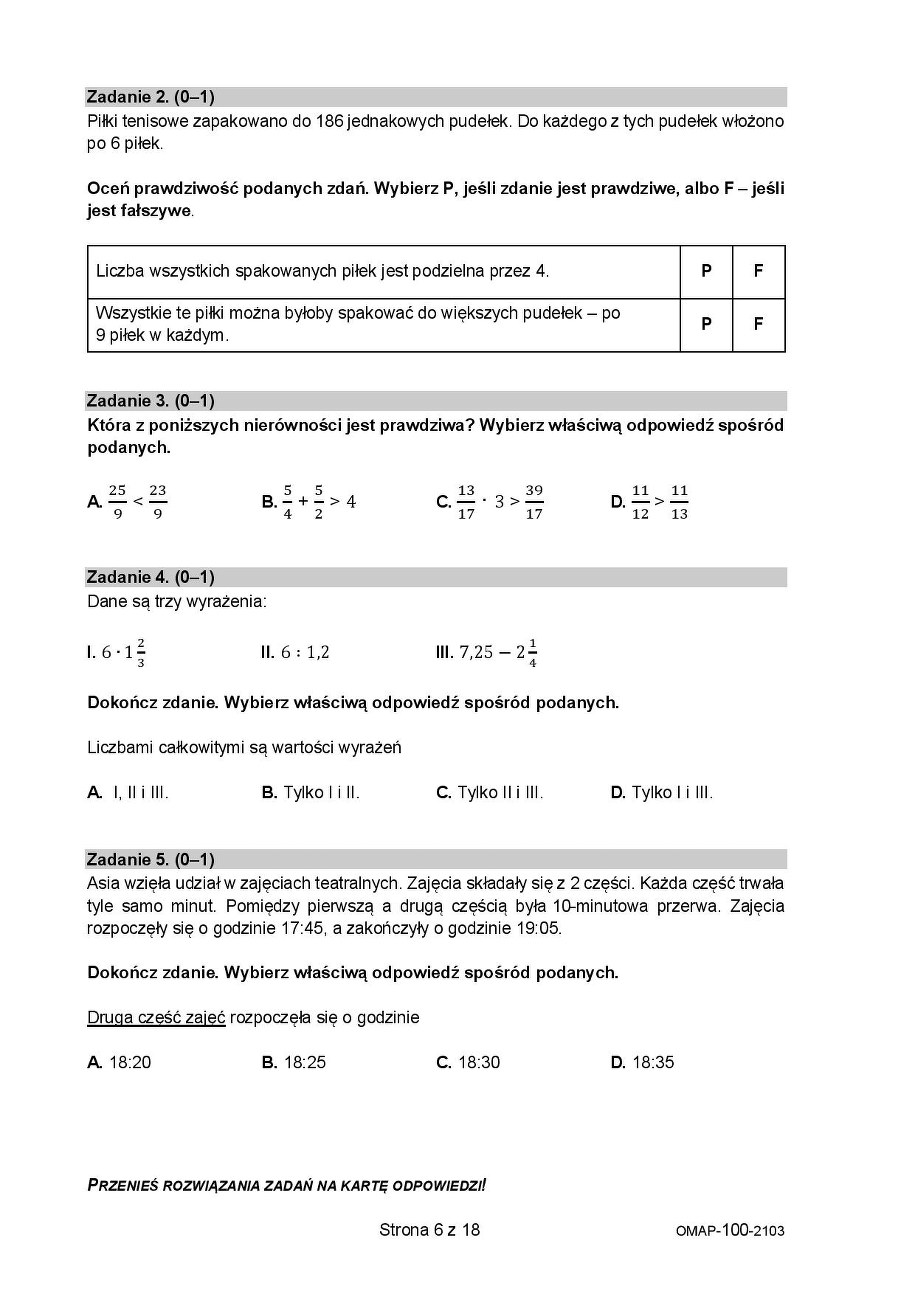 Próbny egzamin ósmoklasisty 2021. Arkusz z matematyki, fot. CKE /