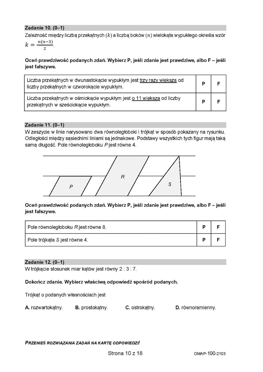 Próbny egzamin ósmoklasisty 2021. Arkusz z matematyki, fot. CKE /