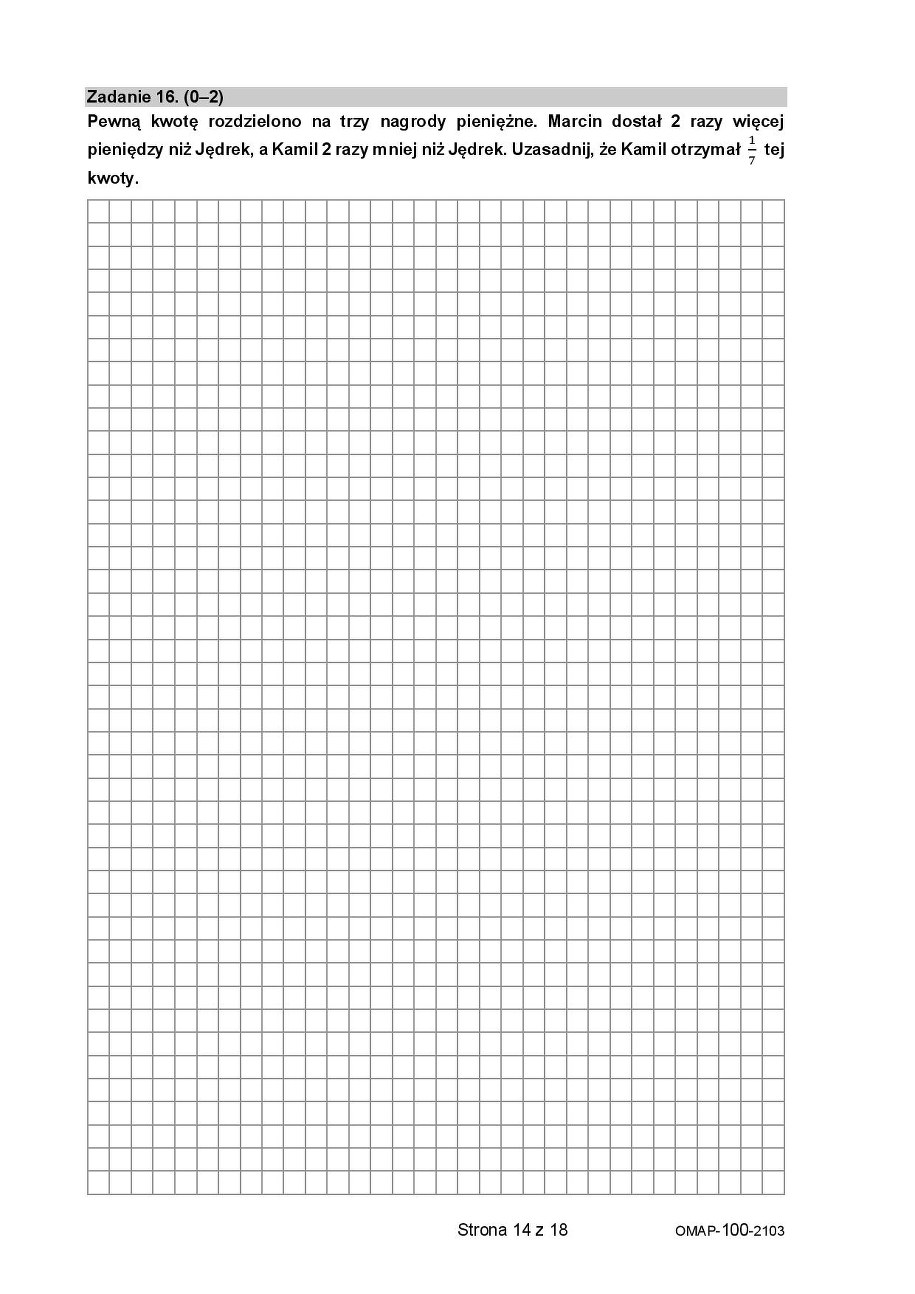 Próbny egzamin ósmoklasisty 2021. Arkusz z matematyki, fot. CKE /