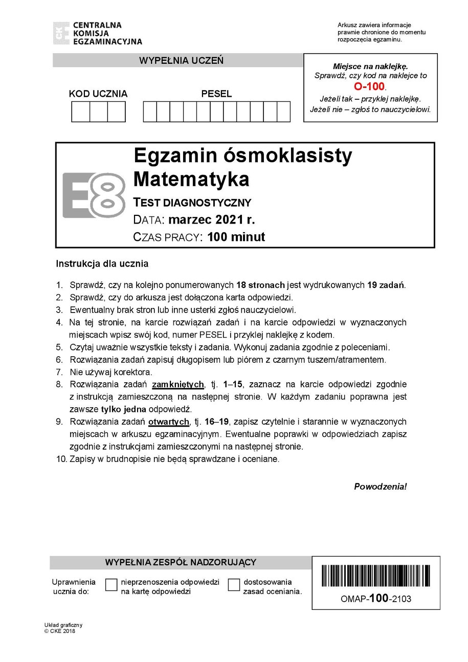 Próbny egzamin ósmoklasisty 2021. Arkusz z matematyki /