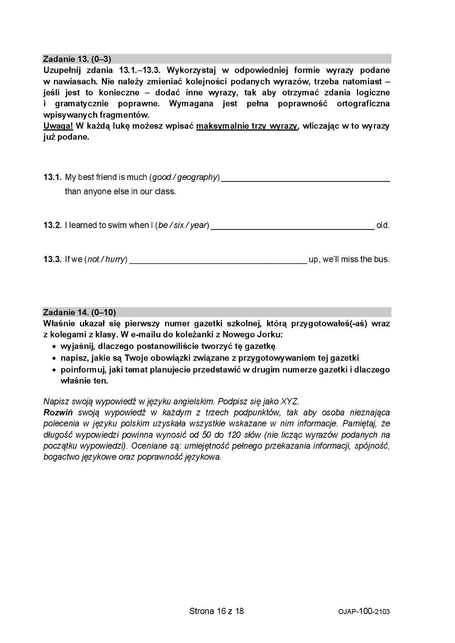 Próbny egzamin ósmoklasisty 2021. Język angielski /CKE /