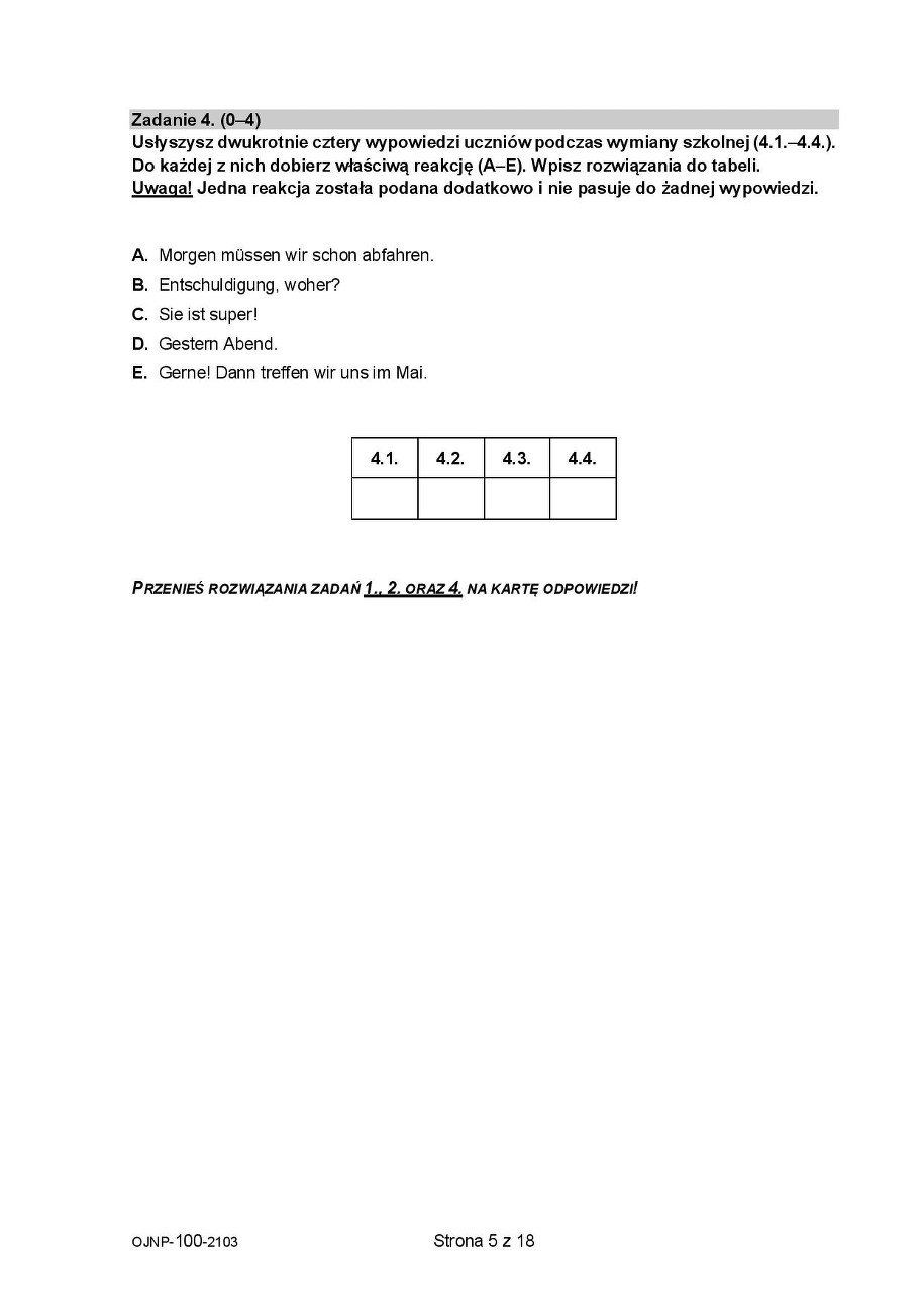 Próbny egzamin ósmoklasisty 2021. Język niemiecki /CKE /