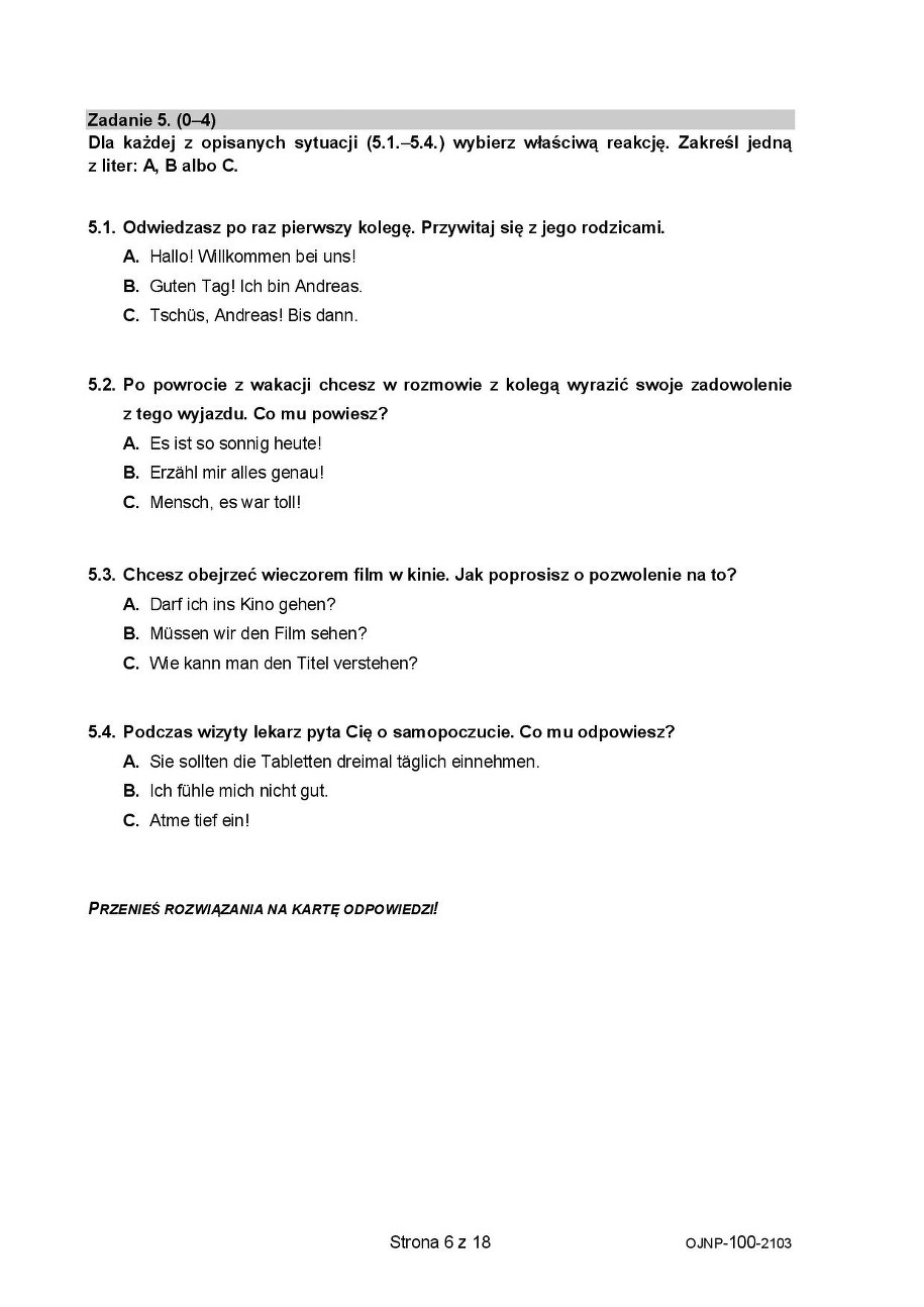 Próbny egzamin ósmoklasisty 2021. Język niemiecki /CKE /