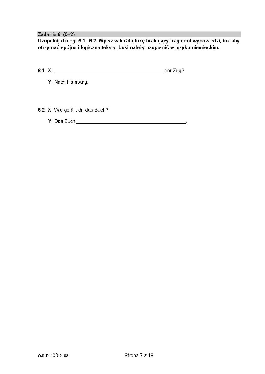 Próbny egzamin ósmoklasisty 2021. Język niemiecki /CKE /