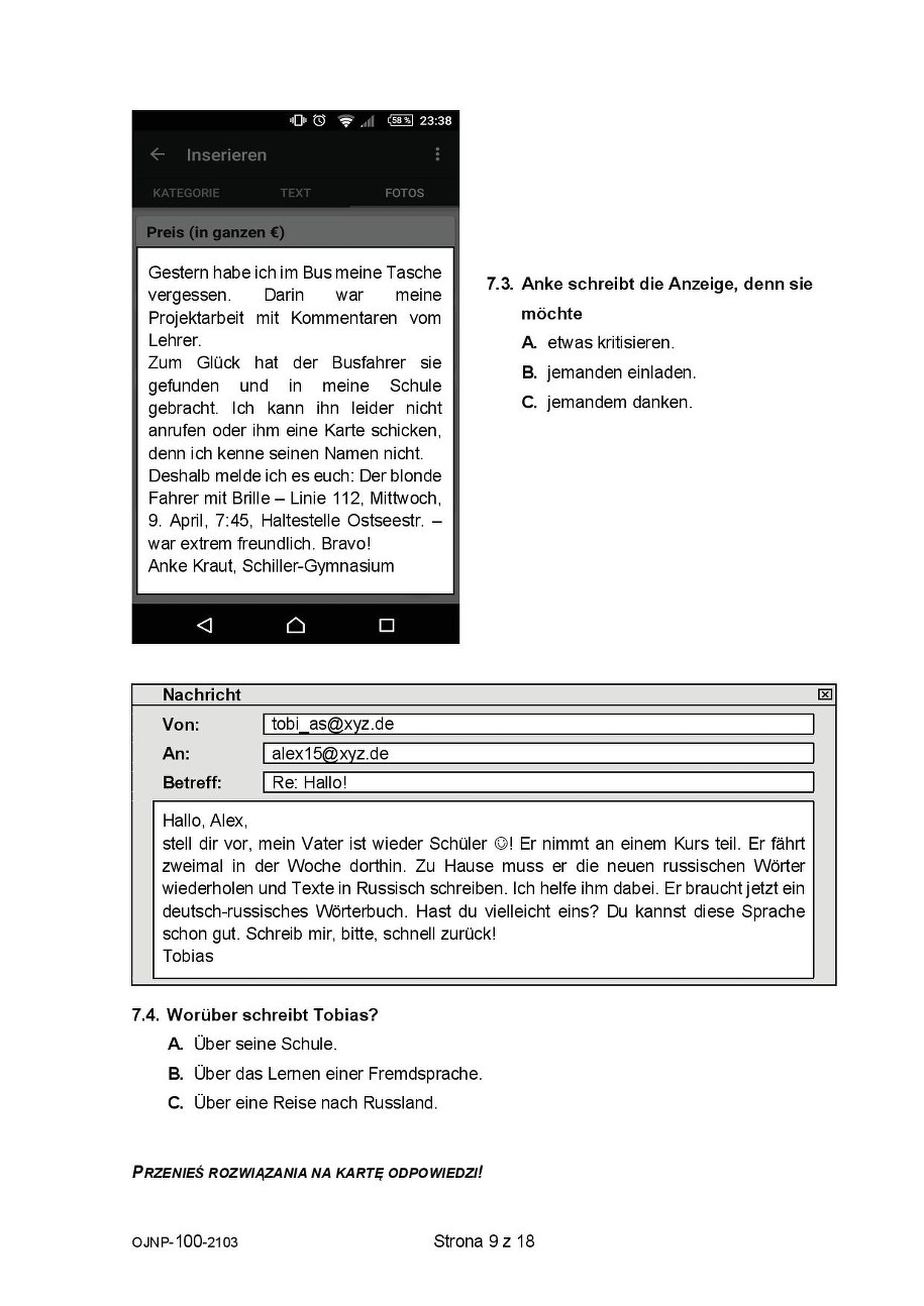 Próbny egzamin ósmoklasisty 2021. Język niemiecki /CKE /