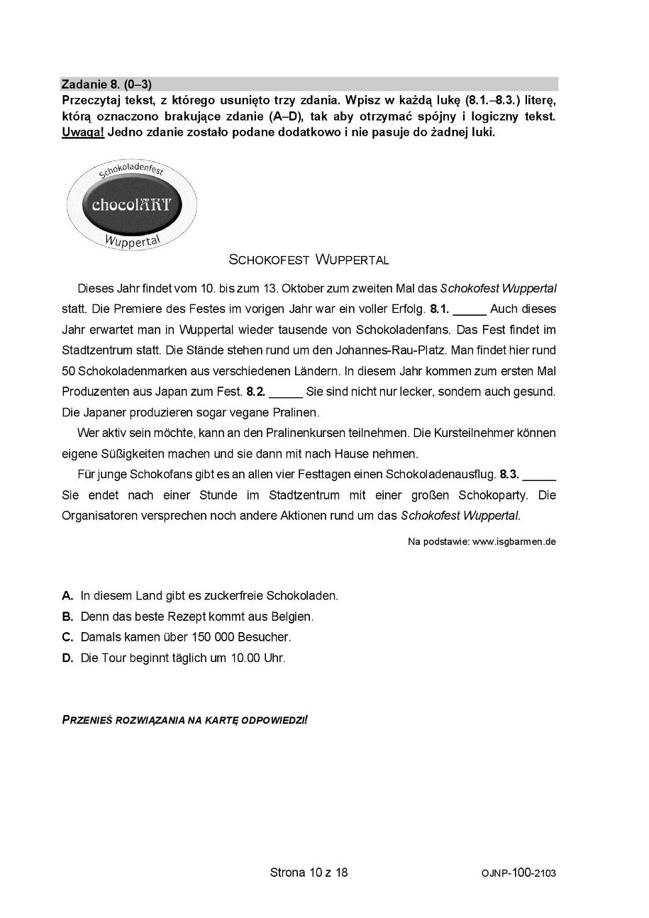 Próbny egzamin ósmoklasisty 2021. Język niemiecki /CKE /