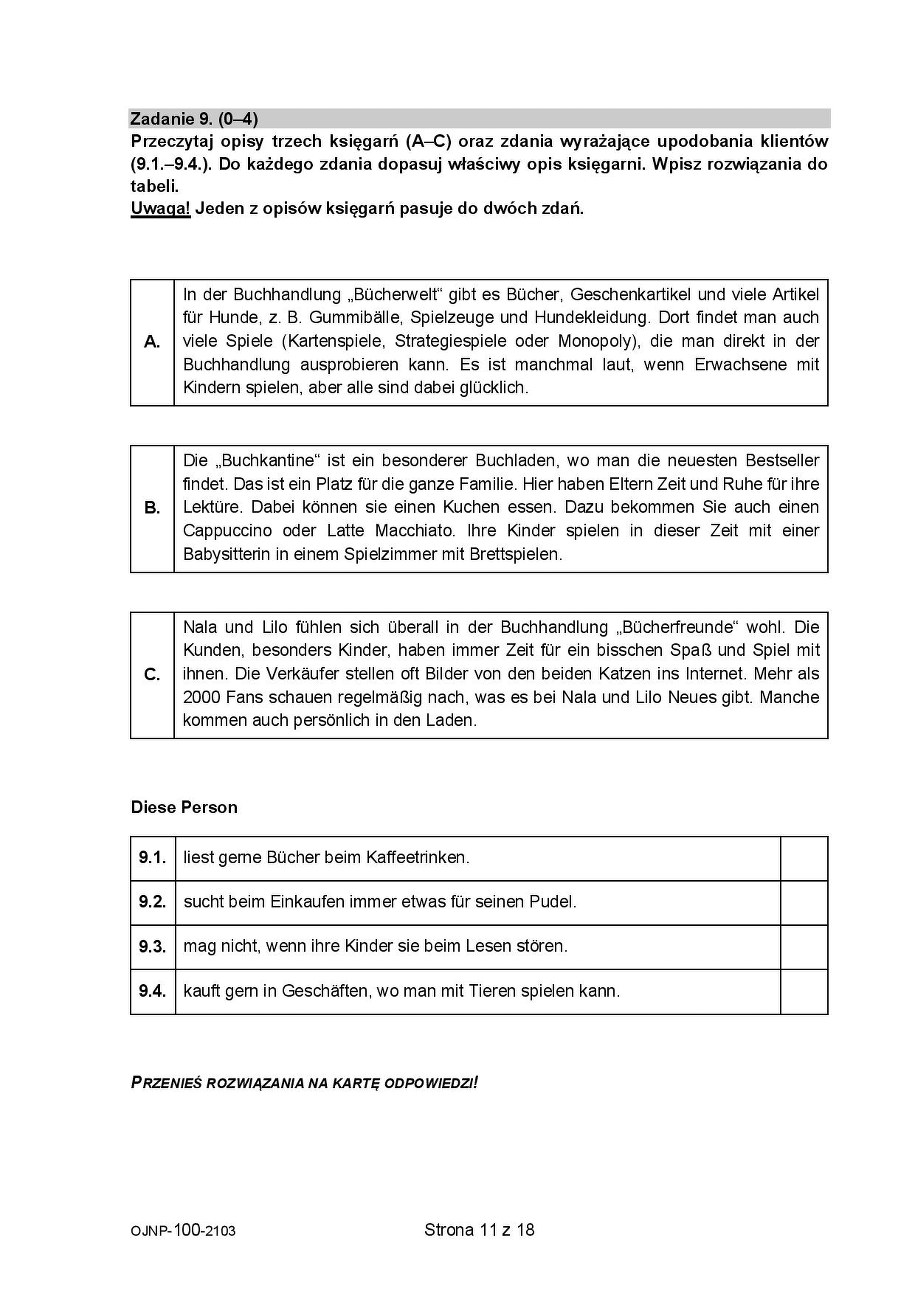 Próbny egzamin ósmoklasisty 2021. Język niemiecki /CKE /