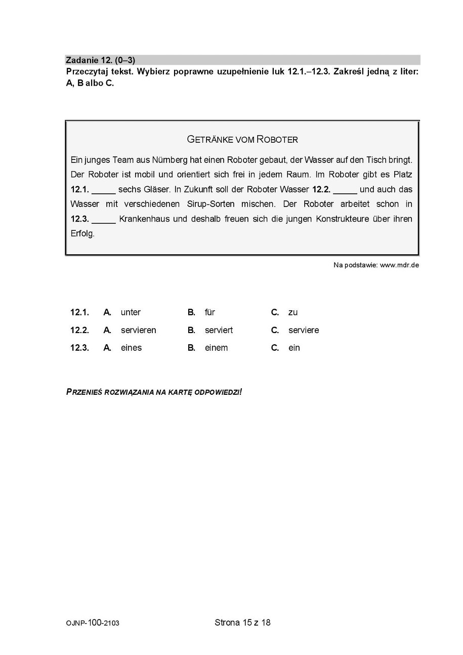 Próbny egzamin ósmoklasisty 2021. Język niemiecki /CKE /
