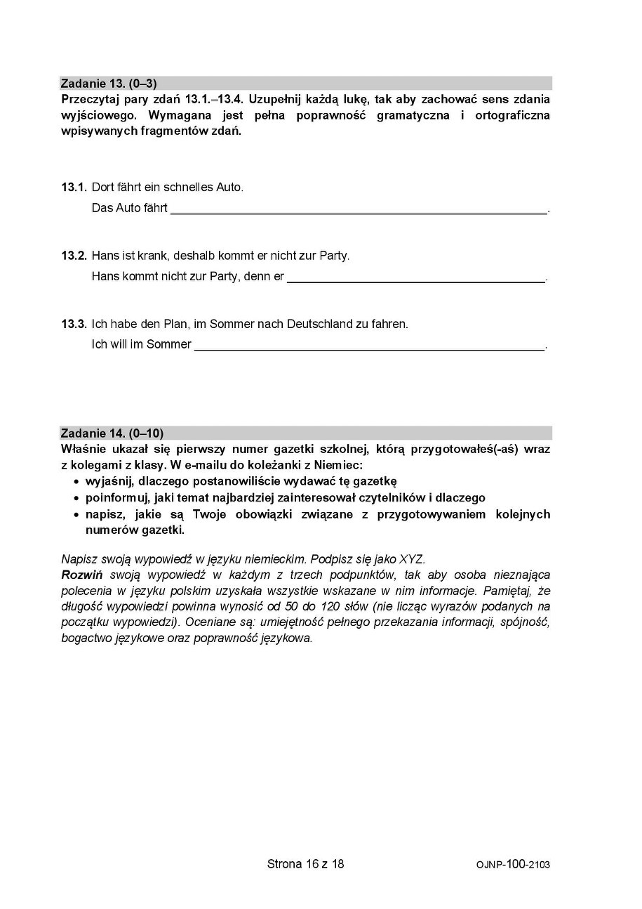 Próbny egzamin ósmoklasisty 2021. Język niemiecki /CKE /