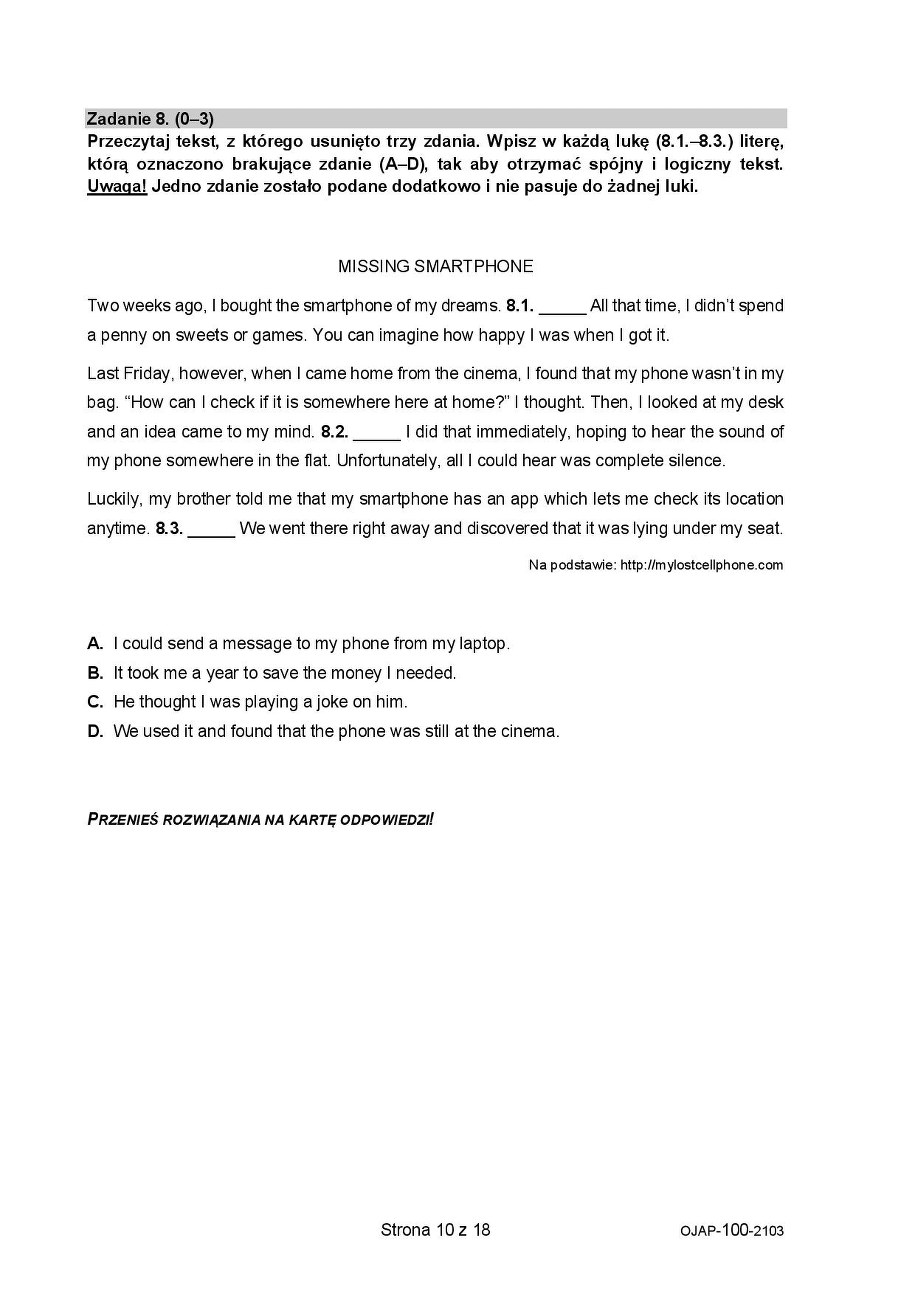 Próbny egzamin ósmoklasisty 2021 z języka angielskiego /CKE /