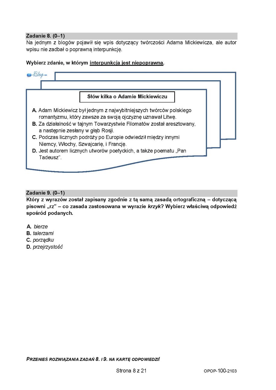 ​Próbny egzamin ósmoklasisty 2021. /