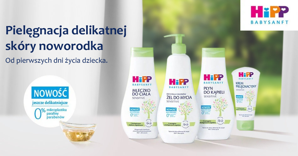 Produkty HiPP Babysanft do pielęgnacji skóry noworodka od 1. dnia życia - infografika /materiały promocyjne