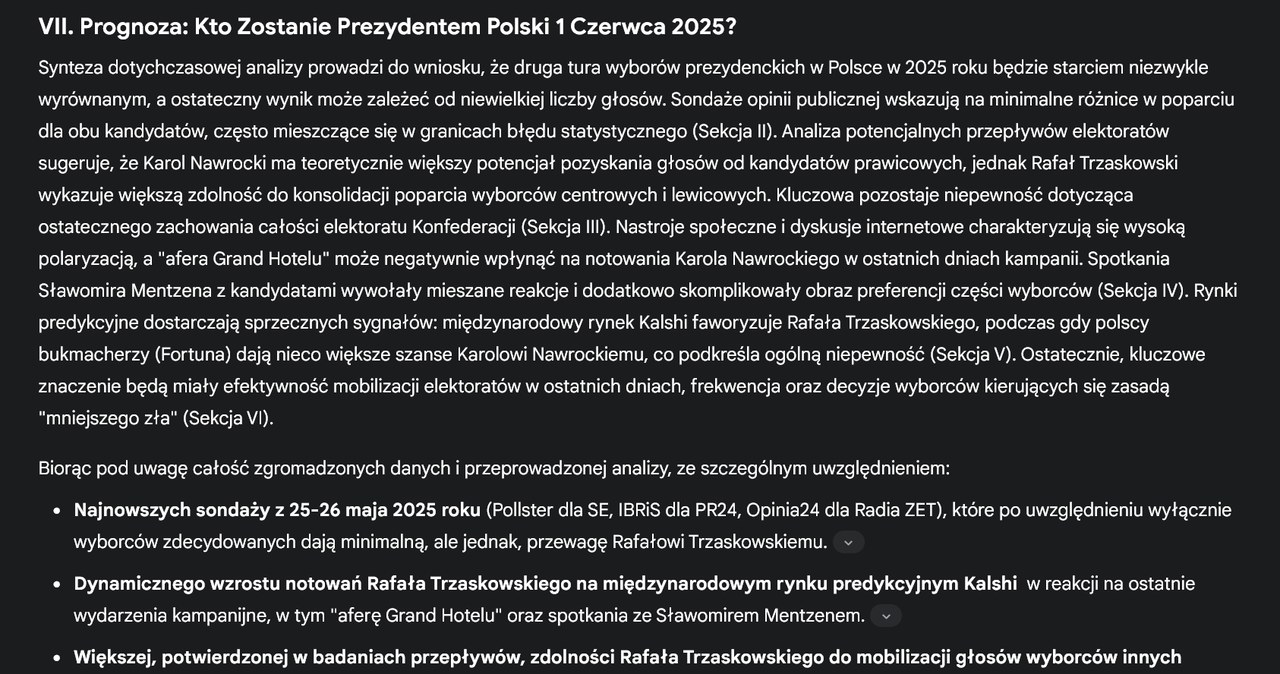 Prognoza Gemini. Wybory wygra Rafał Trzaskowski. /Google/Gemini /INTERIA.PL