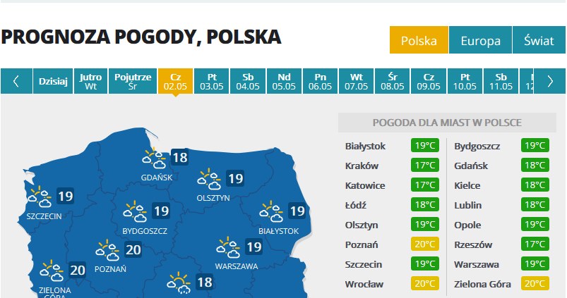 Prognoza na czwartek, 2 maja /INTERIA.PL