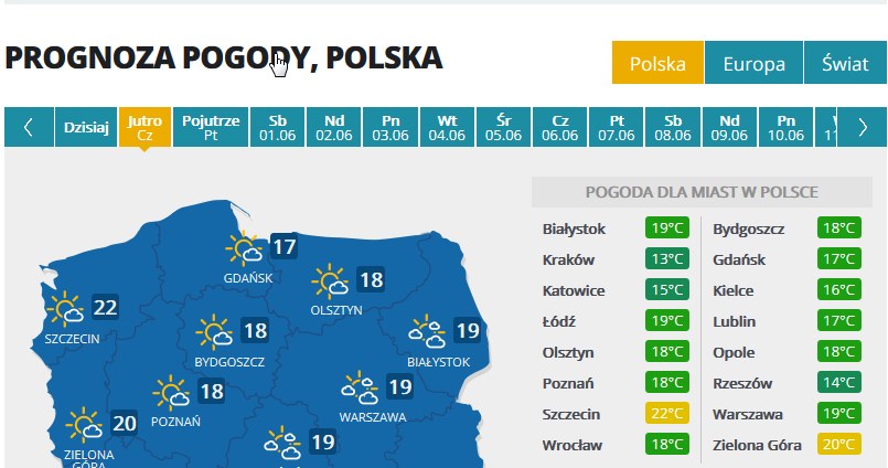 Prognoza na czwartek /INTERIA.PL