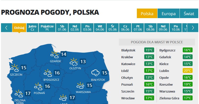 Prognoza na dziś /INTERIA.PL