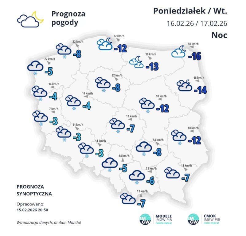 Prognoza na noc z poniedziałku na wtorek, fot. IMGW /