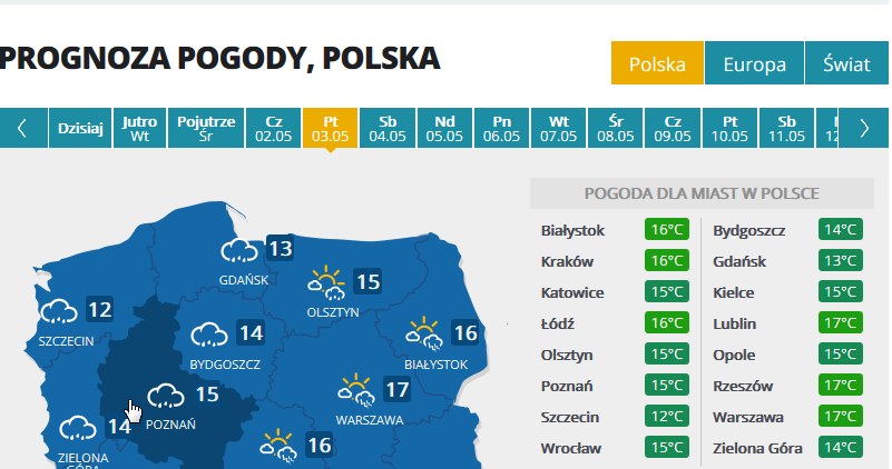Prognoza na piątek, 3 maja /INTERIA.PL