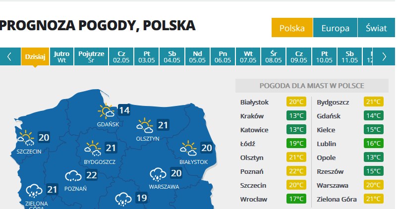 Prognoza na poniedziałek, 29 kwietnia /INTERIA.PL