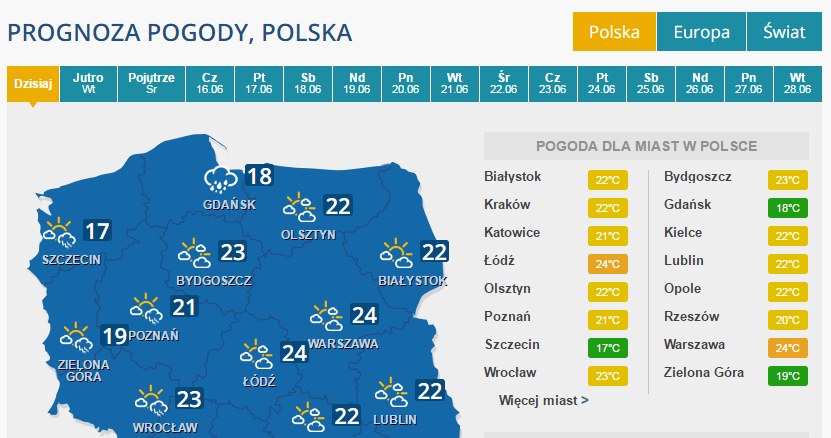 Prognoza na poniedziałek /INTERIA.PL