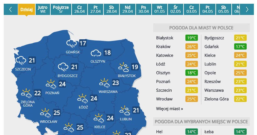 Prognoza na poniedziałek /INTERIA.PL