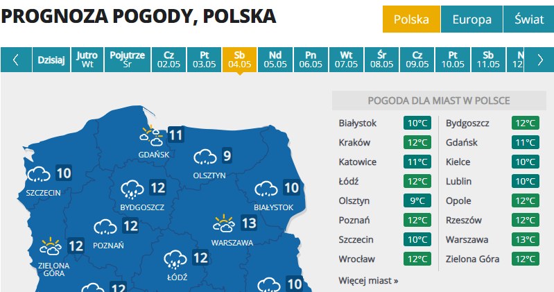 Prognoza na sobotę, 4 maja /INTERIA.PL