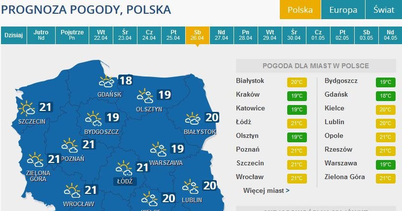 Prognoza na sobotę /INTERIA.PL