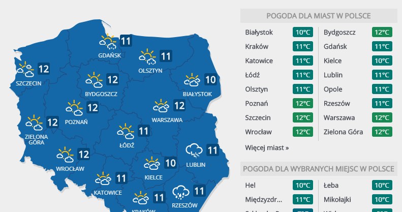 Prognoza na wtorek, 12 maja /INTERIA.PL