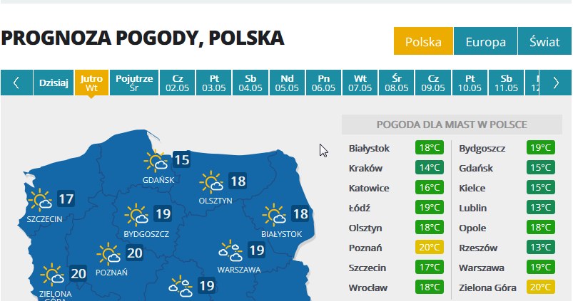 Prognoza na wtorek, 30 kwietnia /INTERIA.PL