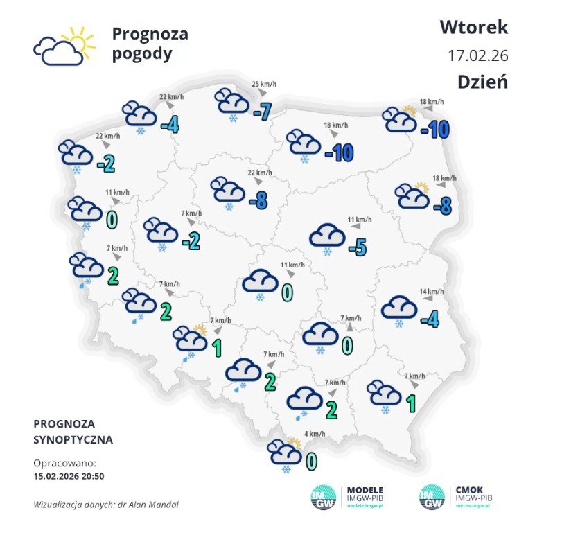 Prognoza na wtorek, fot. IMGW /