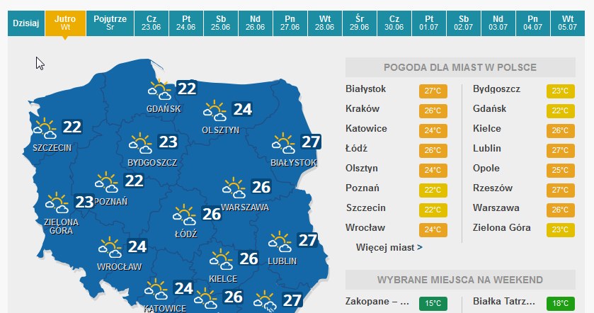 Prognoza na wtorek /INTERIA.PL