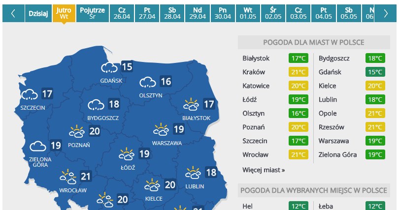 Prognoza na wtorek /INTERIA.PL